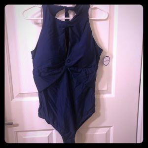 Swimsuits for All Navy Blue Halter One Piece